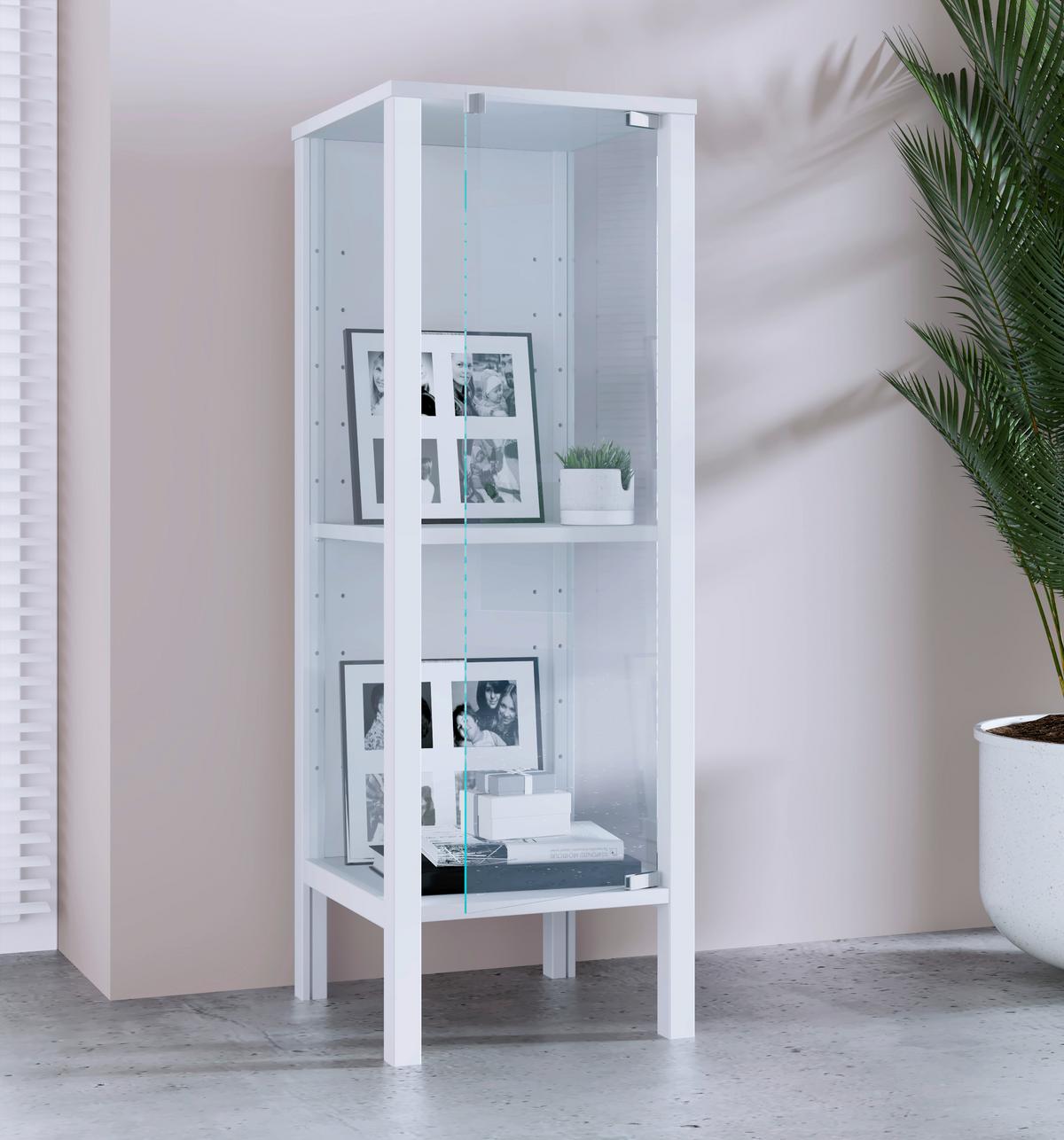 Vitrine Jensol Weiß/Klar - Klar/Weiß, Design, Glas/Holzwerkstoff (33/98/35cm) - Livetastic