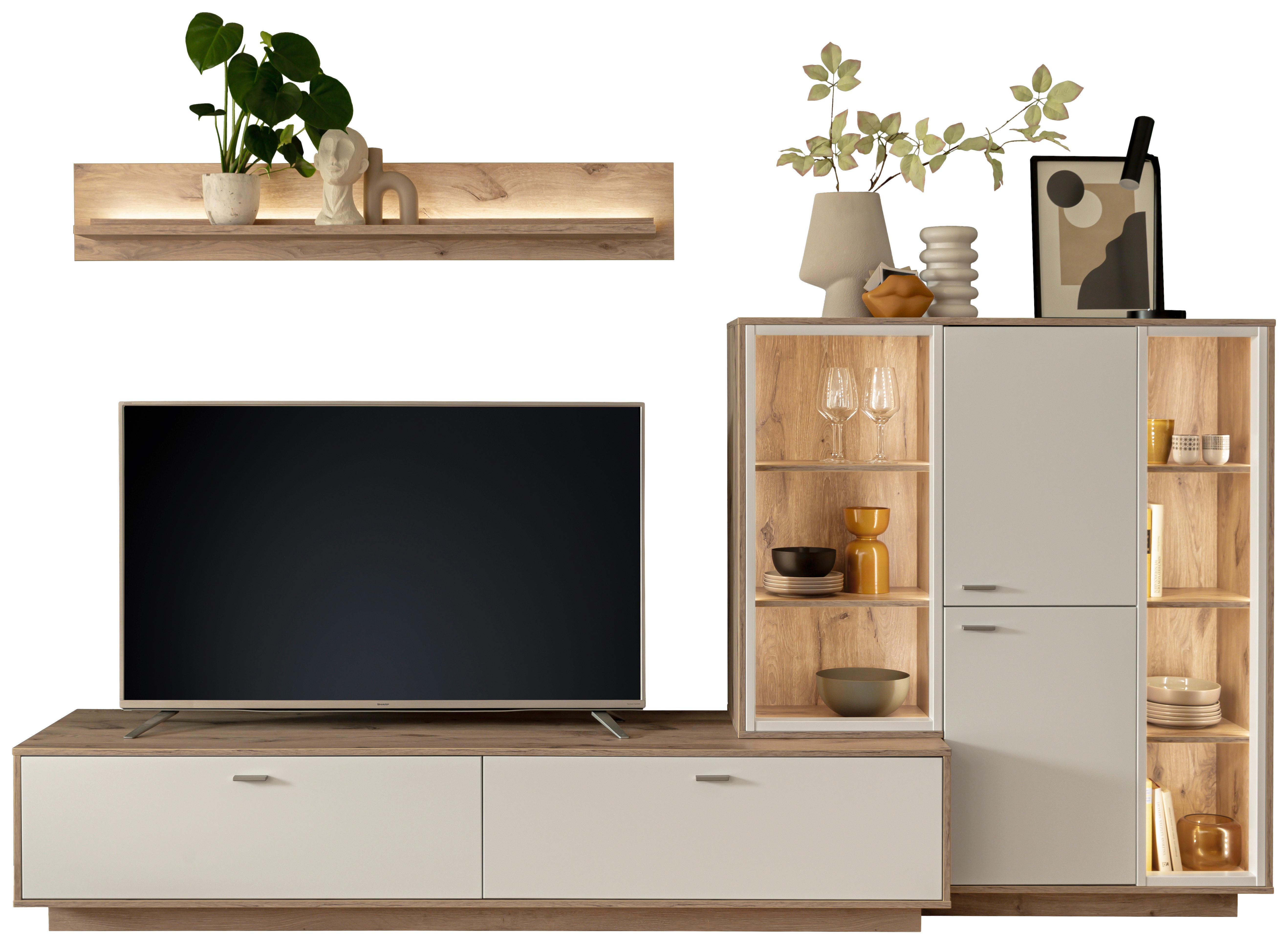 TV-Element Santerno Weiß/Eichefarben - Eichefarben/Weiß, KONVENTIONELL, Holzwerkstoff/Metall (210/44/50cm) - Mömax