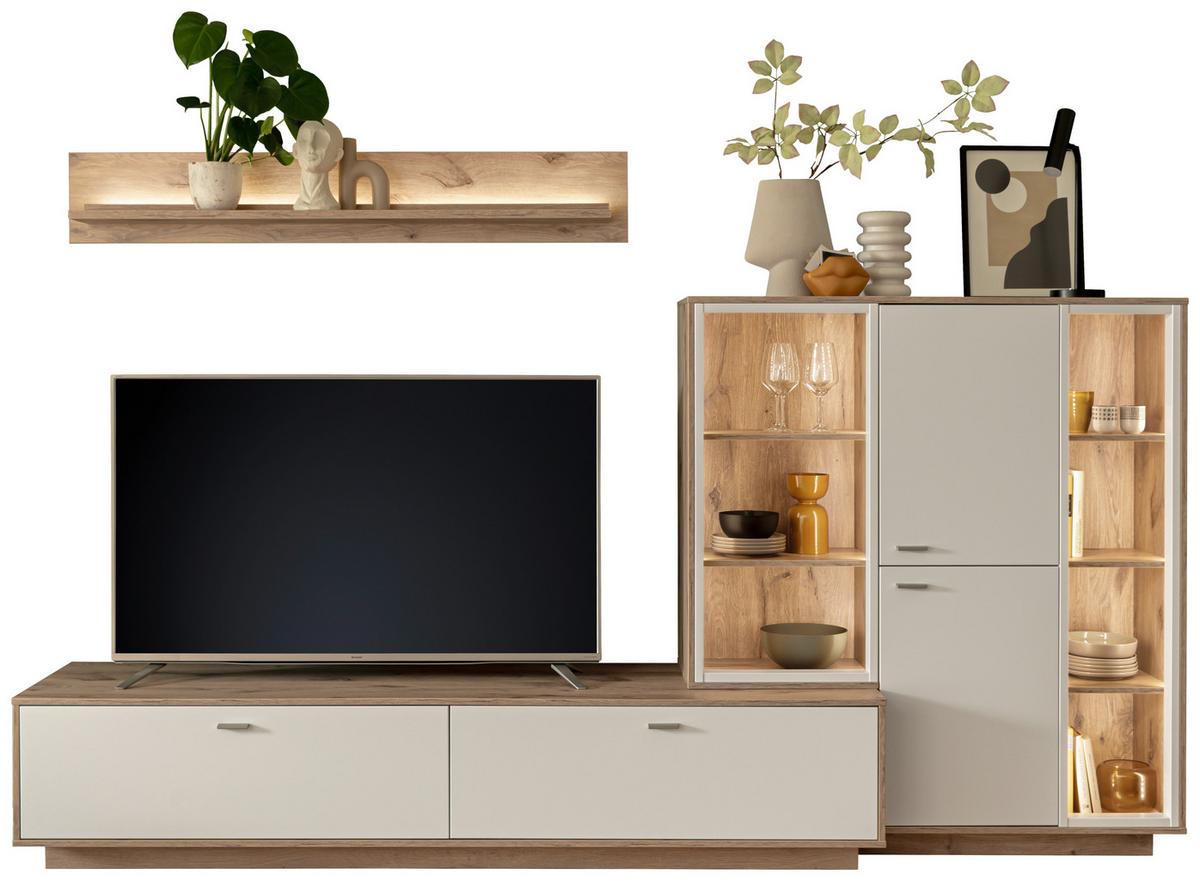 TV-Element Santerno Weiß/Eichefarben - Eichefarben/Weiß, KONVENTIONELL, Holzwerkstoff/Metall (210/44/50cm) - Mömax