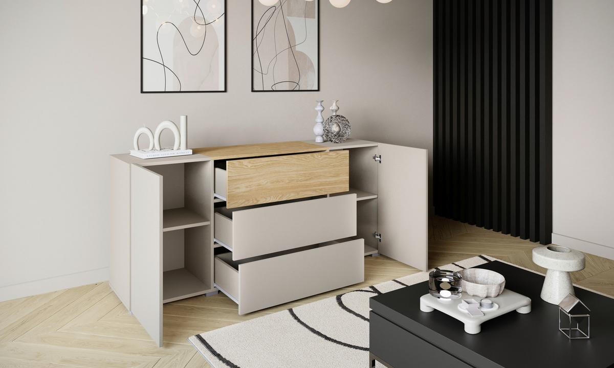 Sideboard 150cm Berlin 150 Kaschmir/Eichefarben - Kaschmir/Eichefarben, Design, Holzwerkstoff/Kunststoff (150/68/38,5cm) - P & B