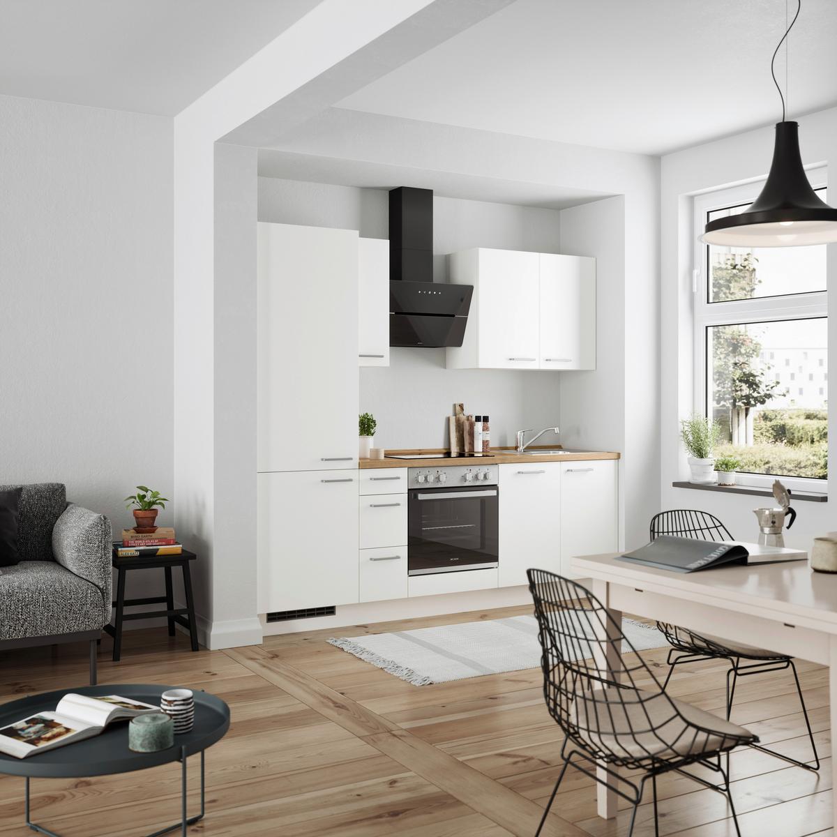 Küchenblock Touch High m. Geräten Weiß - Edelstahlfarben/Eichefarben, MODERN, Holzwerkstoff/Metall (240cm) - Nobilia