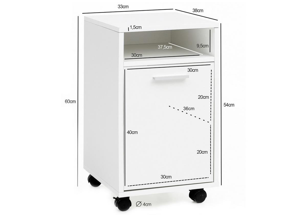 Predalnik Na Kolescih Rollcontainer - srebrne barve/bela, Konvencionalno, kovina/umetna masa (33/60/38cm) - MID.YOU