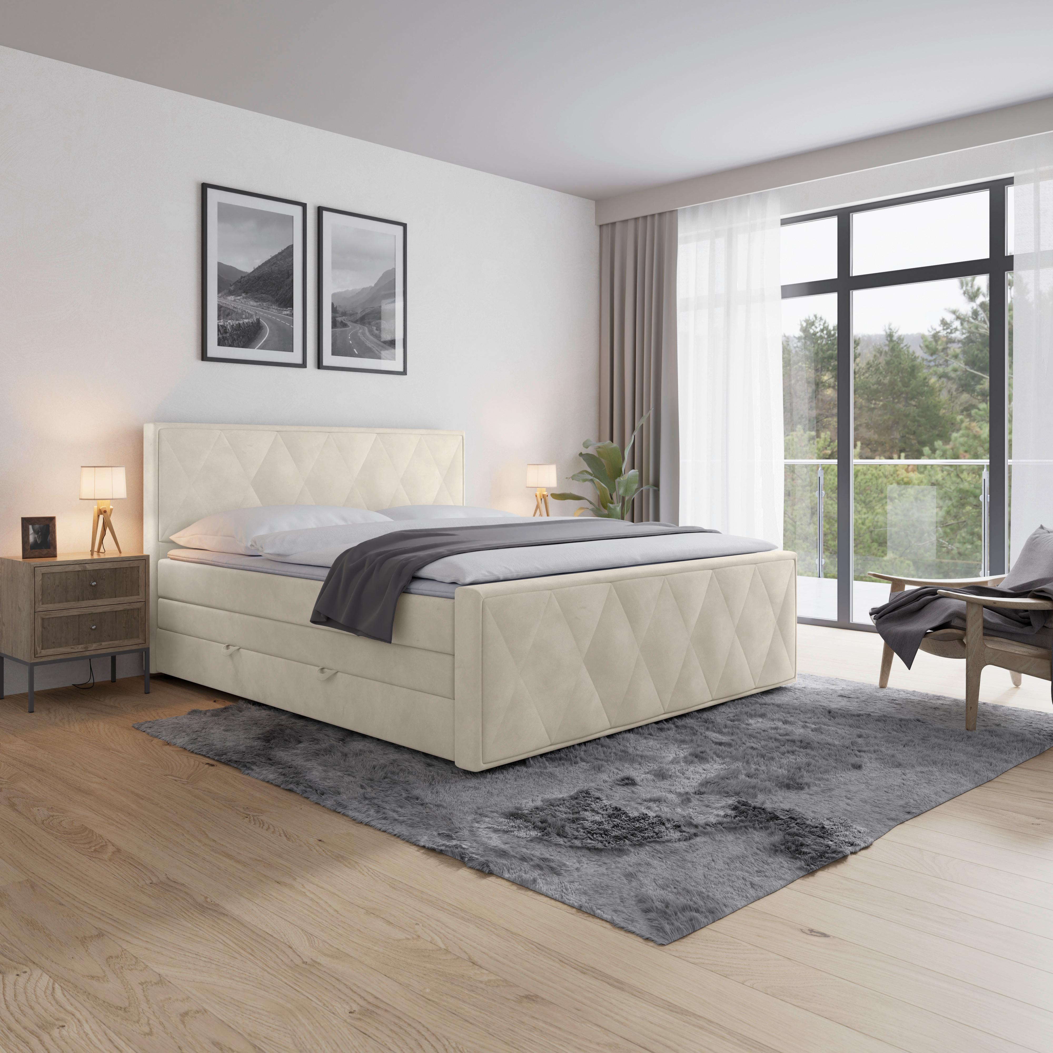 Boxspringbett Porto ca. 180x200 cm Weiß - Schwarz/Weiß, MODERN, Karton/Holzwerkstoff (180/200cm) - MID.YOU