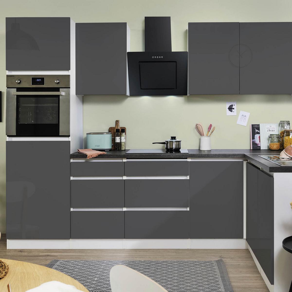 Eckküche Premium Grau Hochglanz ca. 280x172 cm - Grau Hochglanz/Weiß, MODERN, Holzwerkstoff (280/172cm) - Respekta