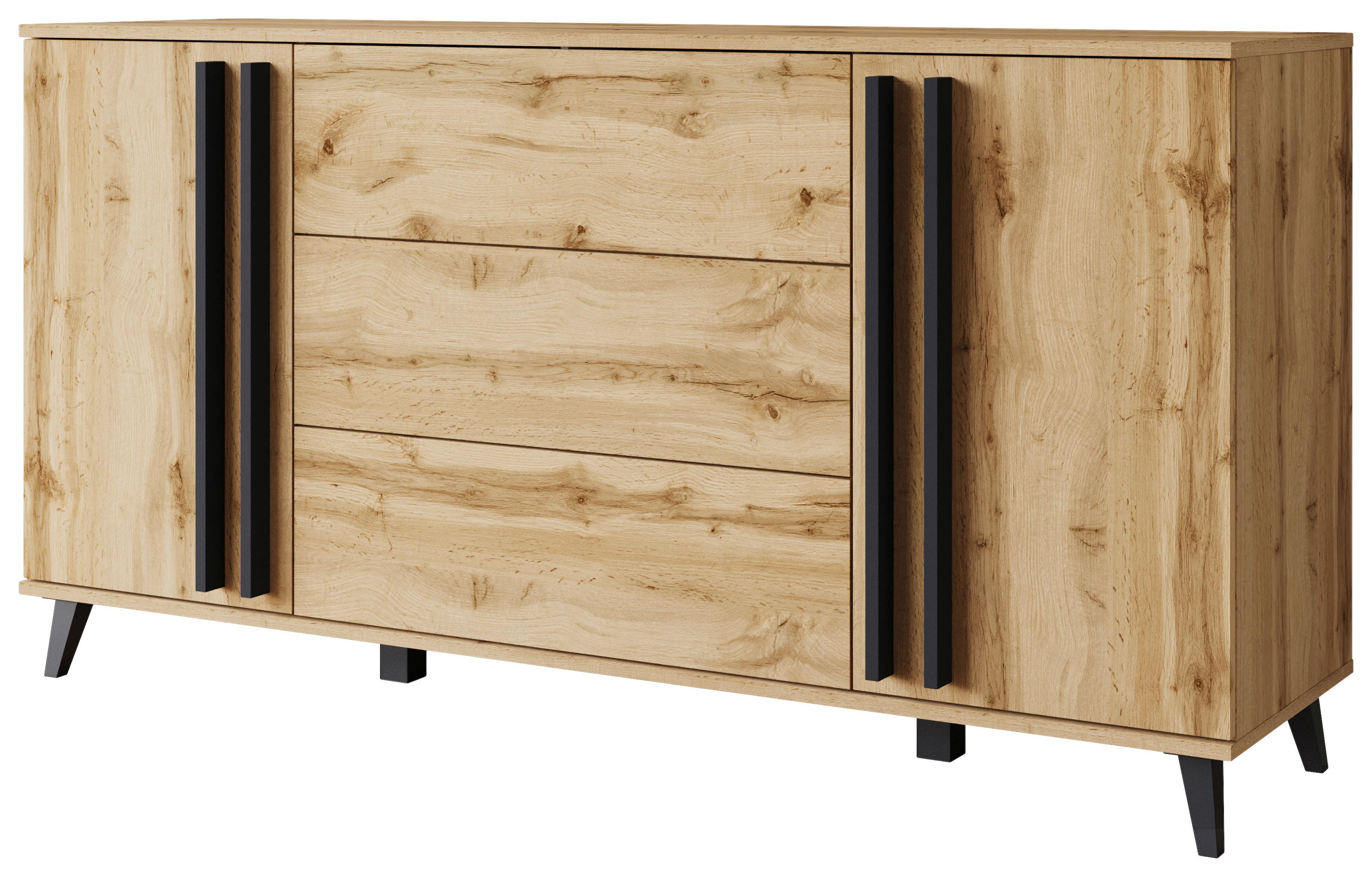 Sideboard Helsinki Eiche Wotan Dekor B: 150cm - Eiche Wotan/Schwarz, Trend, Holzwerkstoff/Kunststoff (150/77,8/39,5cm) - P & B