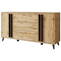 Sideboard Helsinki Eiche Wotan Dekor B: 150cm - Eiche Wotan/Schwarz, Trend, Holzwerkstoff/Kunststoff (150/77,8/39,5cm) - P & B