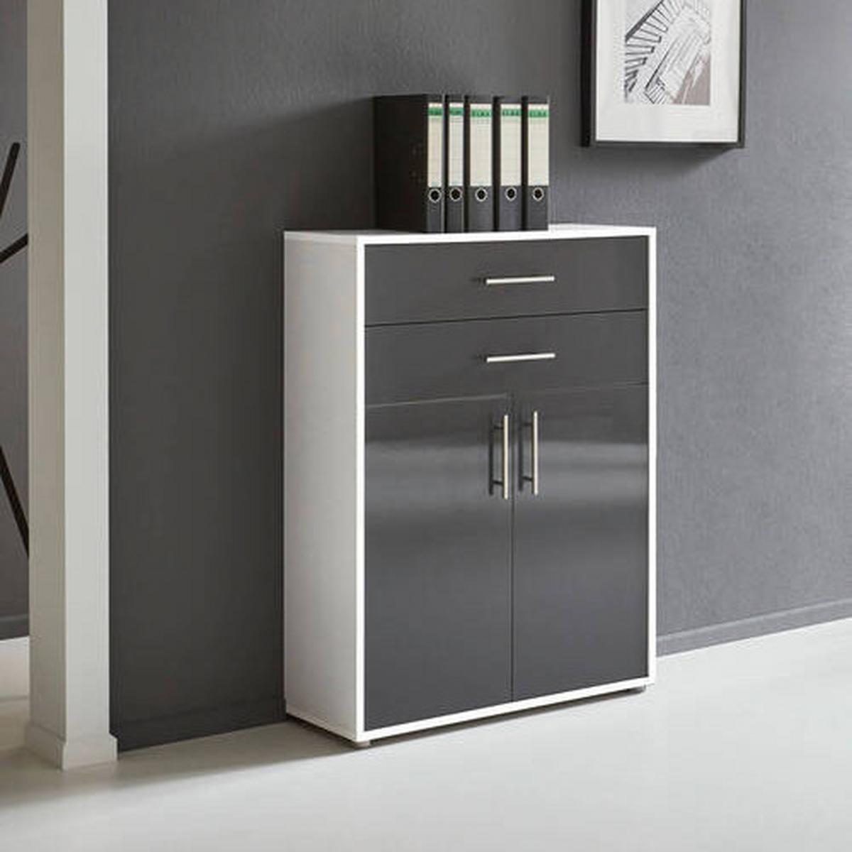 Aktenschrank Office Edition Weiß/Anthrazit - Anthrazit Hochglanz/Weiß, MODERN, Holzwerkstoff (84,5/114/33cm) - MID.YOU