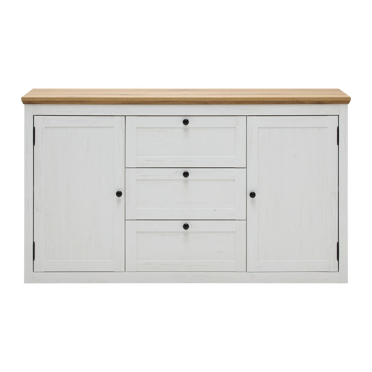Sideboard Korsika Eichefarben/Weiß - Eichefarben/Schwarz, ROMANTIK / LANDHAUS, Holzwerkstoff/Metall (150/85/43cm) - Mömax