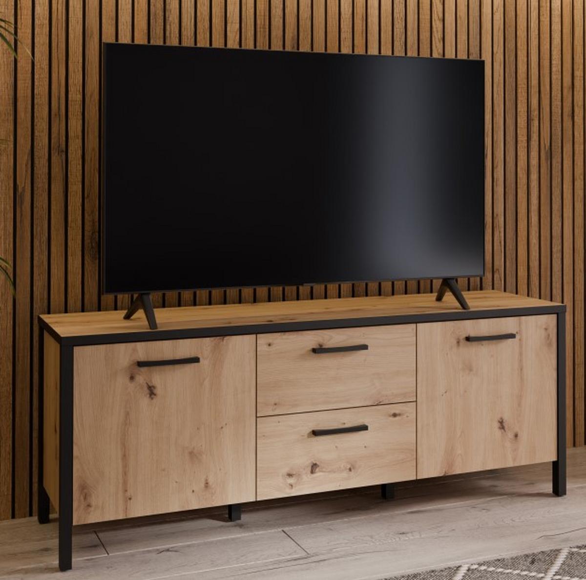Tv Komoda Kirikus - hrast Artisan/crna, Lifestyle, drvni materijal (139,8/54,3/40,2cm) - Modern Living