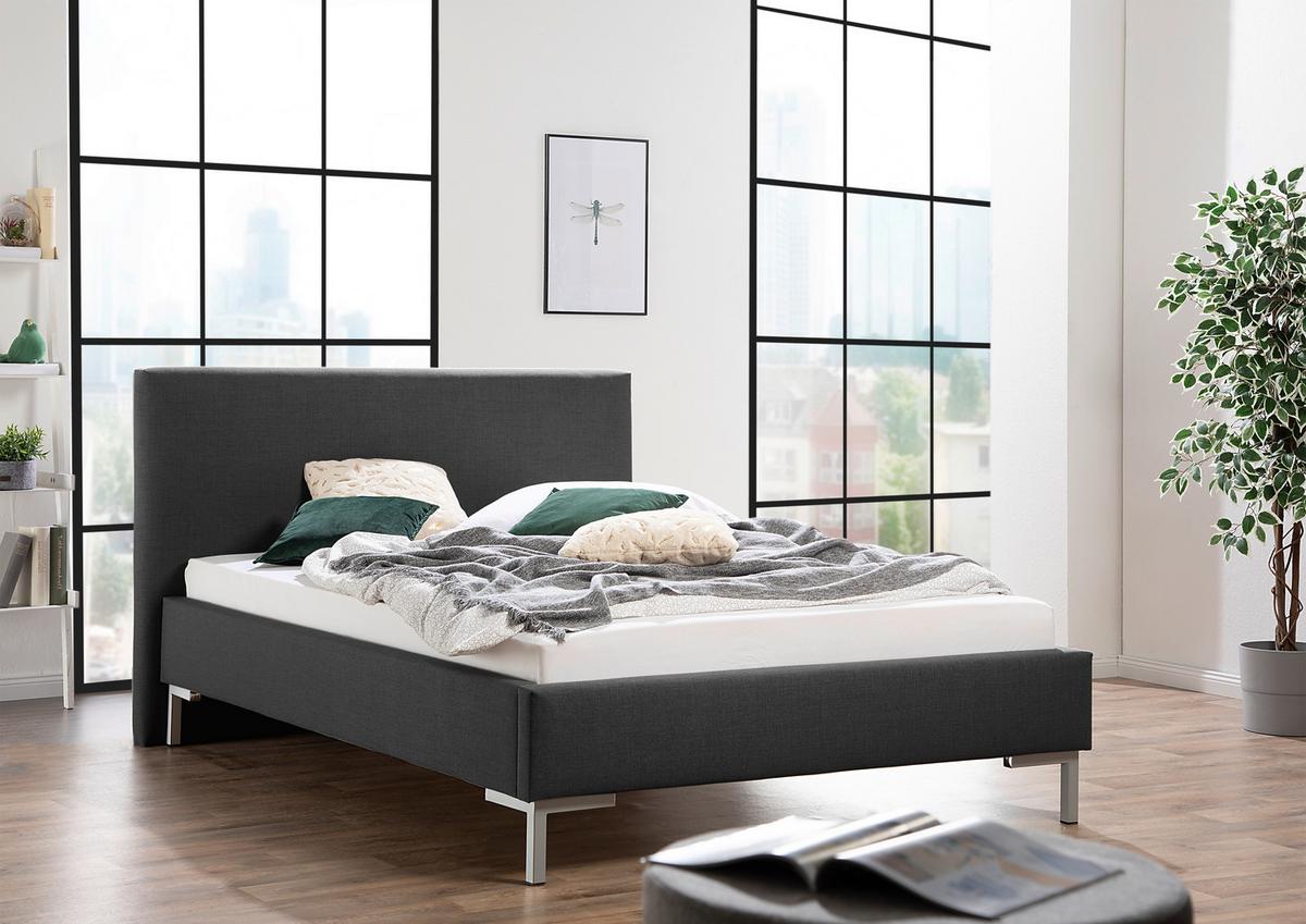 Polsterbett Minto Anthrazit ca. 140x200 cm - Anthrazit/Silberfarben, MODERN, Textil/Metall (140/200cm) - Livetastic