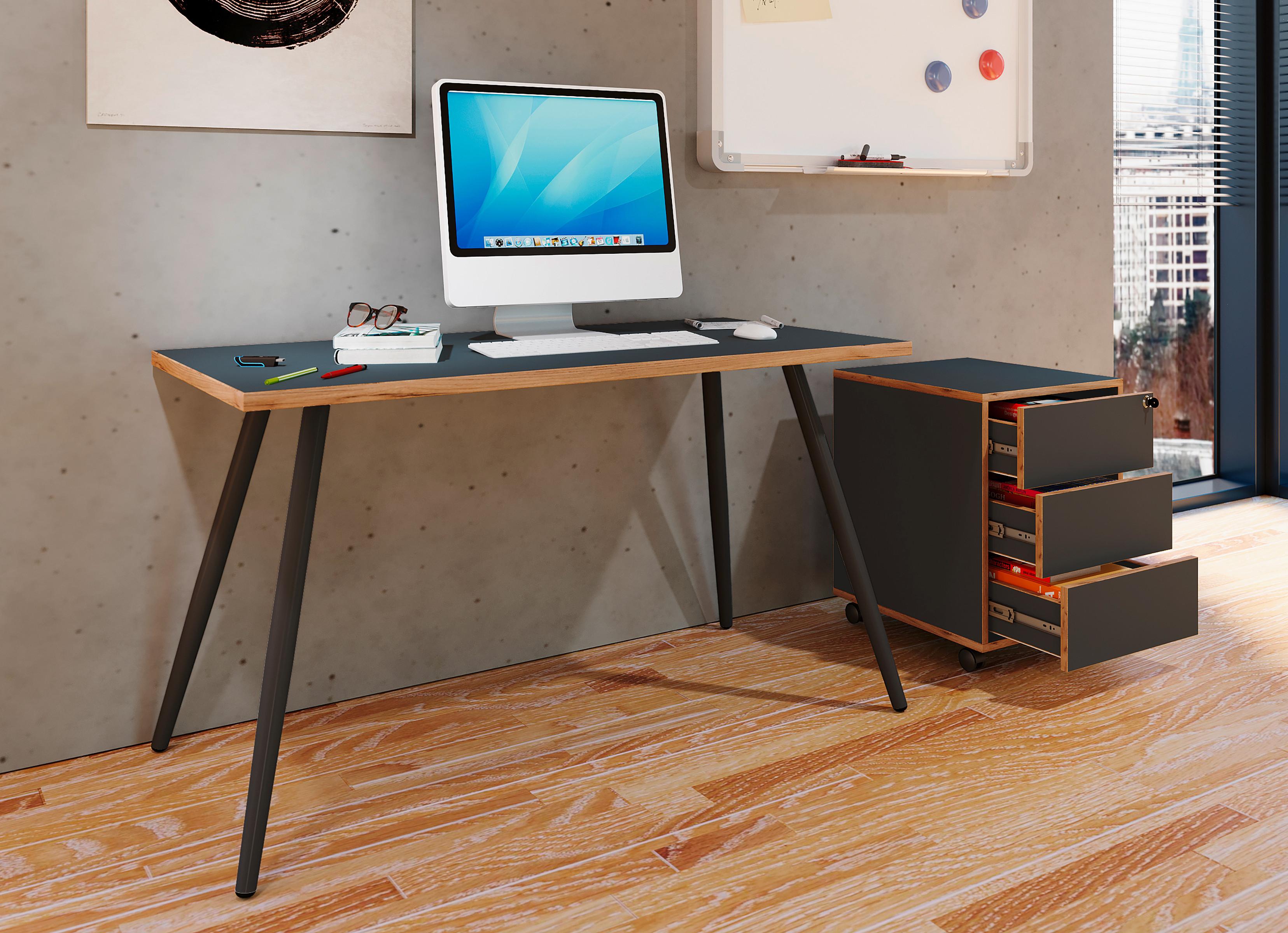 SCHREIBTISCH SALIA T80 - Honigeiche/Anthrazit, Design, Holzwerkstoff/Metall (138/80/70cm) - MID.YOU