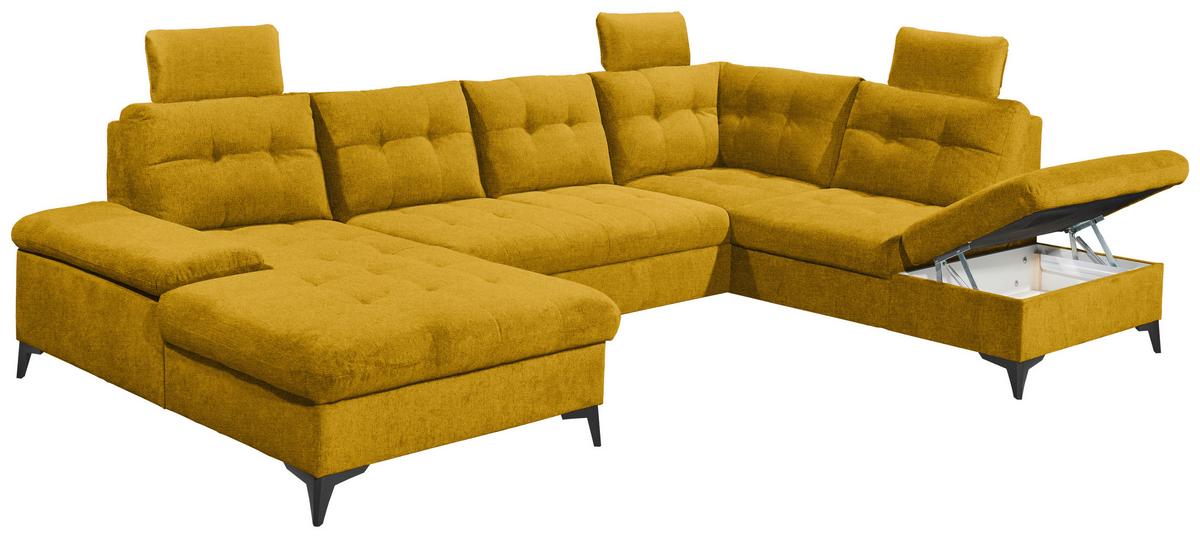 Wohnlandschaft Durban U ca. 170x324x218 cm Gelb - Gelb/Schwarz, KONVENTIONELL, Kunststoff/Textil (170/324/218cm) - MID.YOU