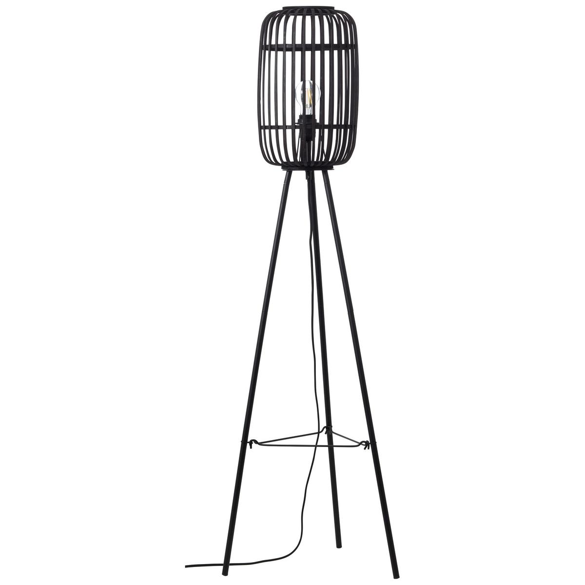 Stehleuchte Woodrow Schwarz max. 60 Watt - Schwarz, Design, Holz/Metall (45/130cm) - Brilliant