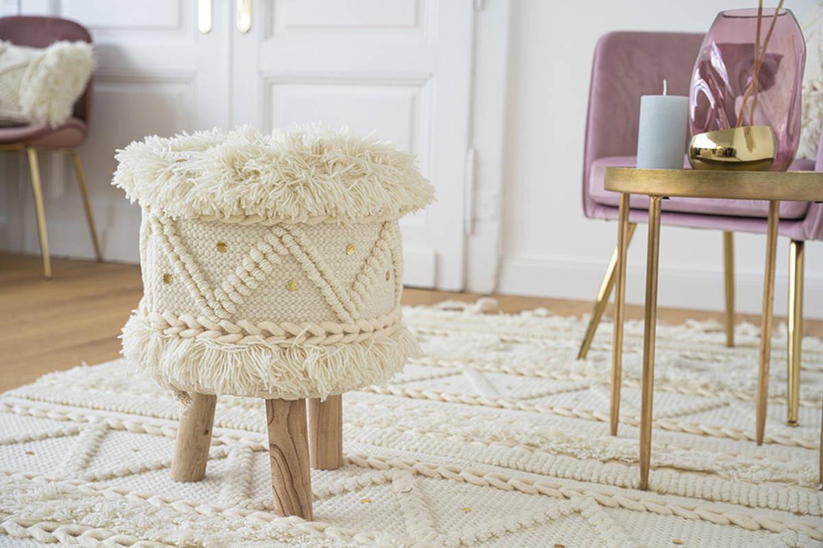 Hocker Bohist 525 Creme - Creme, Trend, Holz/Textil (38/50/38cm) - Kayoom
