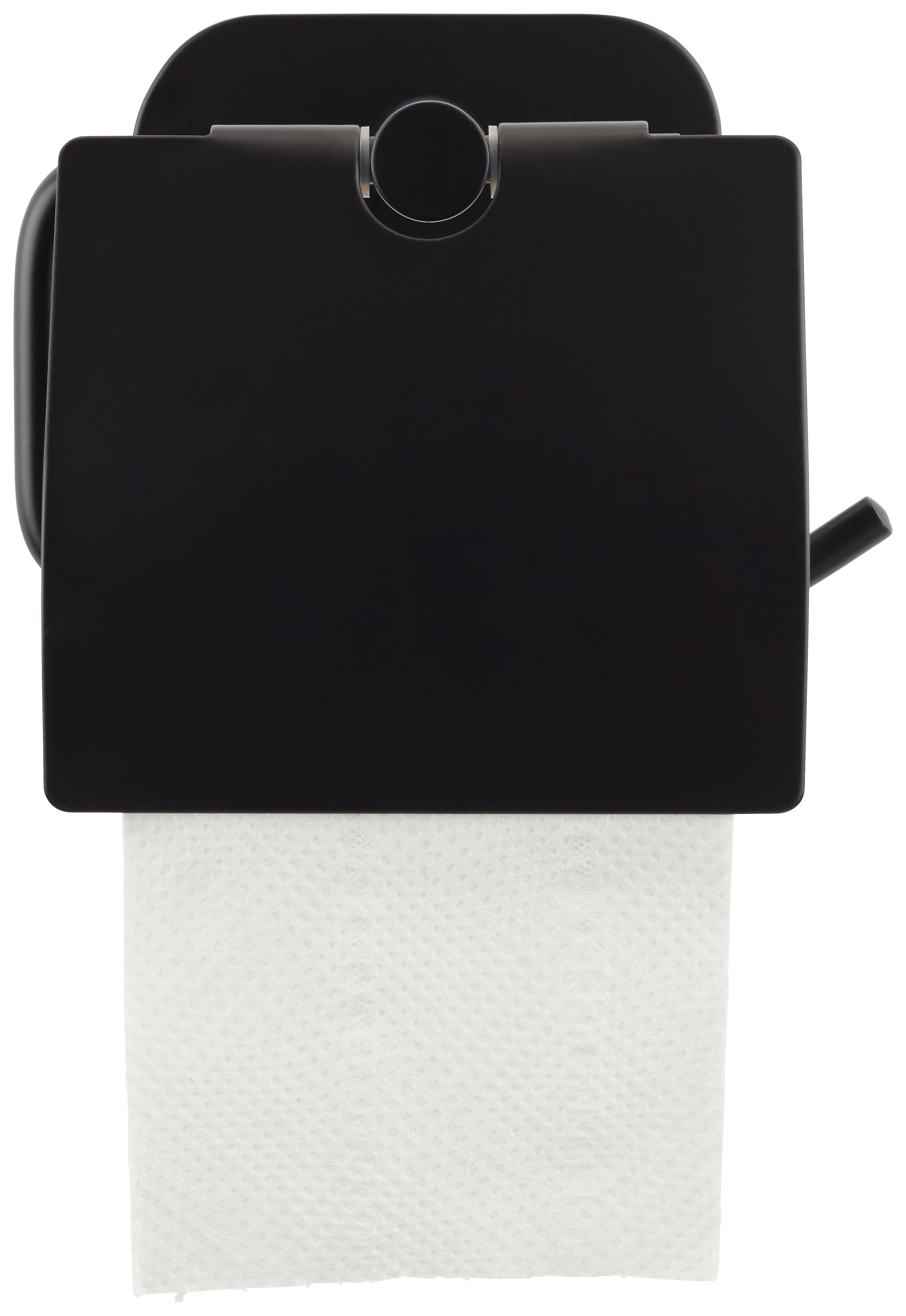 Toilettenpapierhalter aus Metall in Schwarz - Schwarz, Modern, Metall (14/12,5/7cm) - Modern Living