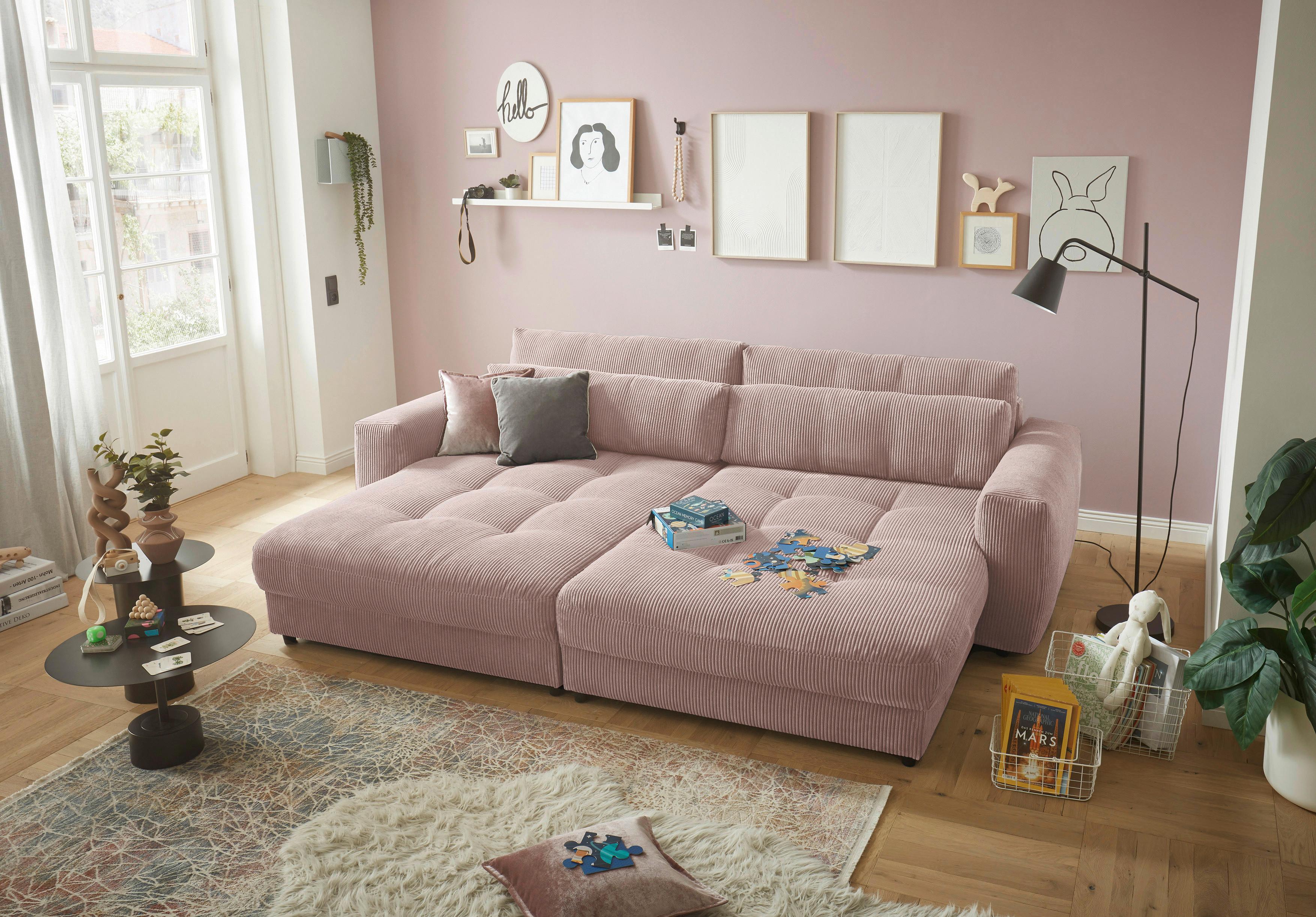 Bigsofa Barura Loveseat ca. 292x194 cm Hellrosa - Hellrosa/Schwarz, KONVENTIONELL, Holzwerkstoff/Kunststoff (292/90/194cm) - MID.YOU
