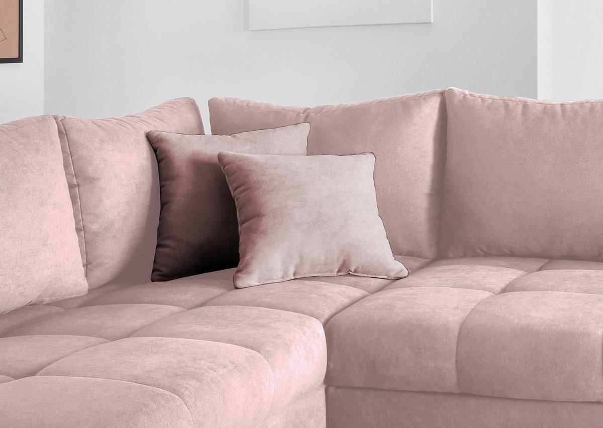 Wohnlandschaft Alvito Rosa Nylon/Mikrofaser - Silberfarben/Rosa, Design, Holz/Textil (202/298cm) - MID.YOU