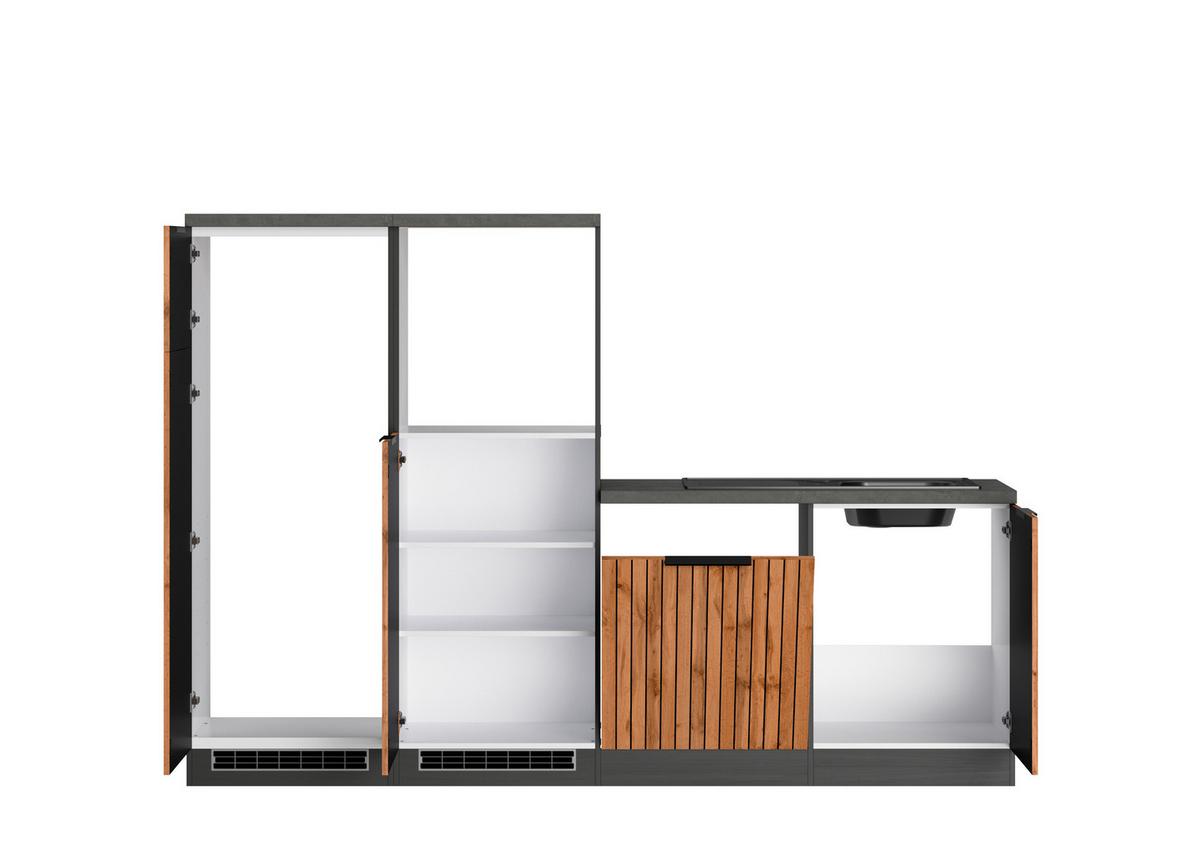 Eckküche Liverpool o. Geräte ca. 300x240cm Eiche - Schieferfarben/Eiche Wotan, Basics, Holzwerkstoff/Metall (300/240cm) - Held