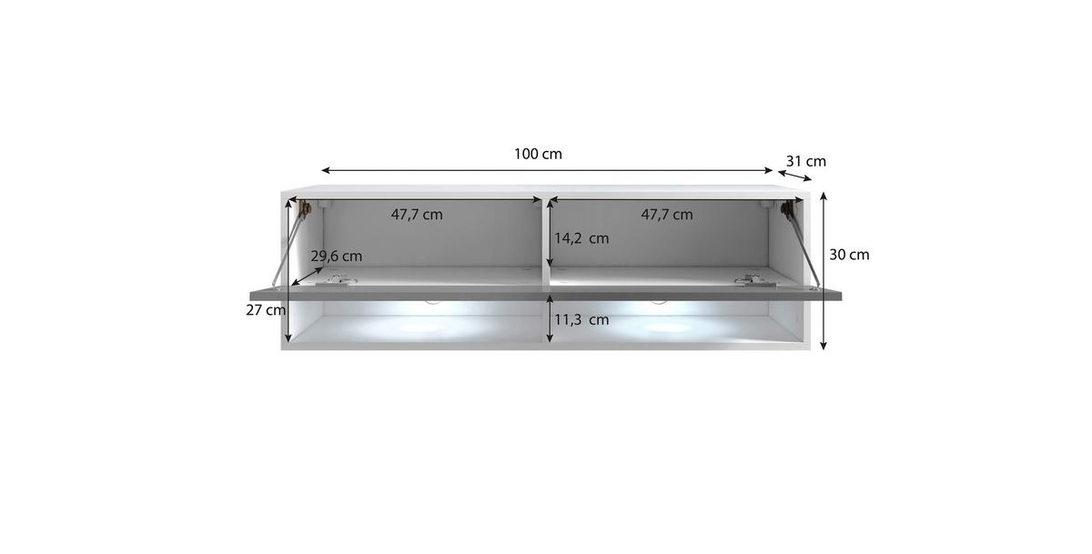 Nizka Omarica A100, Bela, Visoki Sijaj, Led - siva/bela, Trendi, umetna masa/leseni material (100/30/31cm) - P & B