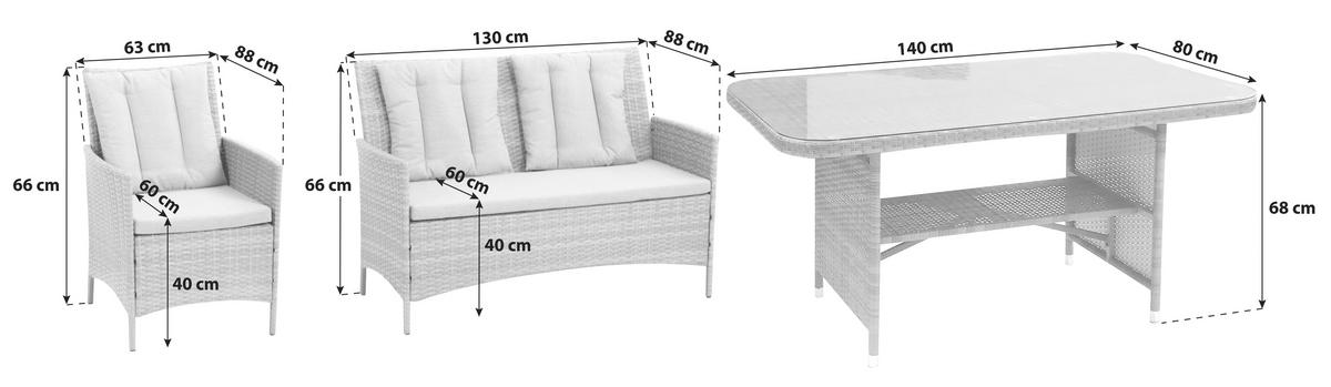 Loungegarnitur 4-tlg. Wien Kunststoffgeflecht mit Kissen - Beige/Grau, MODERN, Kunststoff/Textil (140/68/80cm) - Gardenson