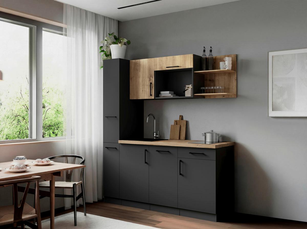 Küchenblock Oliver m. Geräten Grau - Eiche Artisan/Grau, Trend, Holzwerkstoff/Metall (175cm) - Respekta