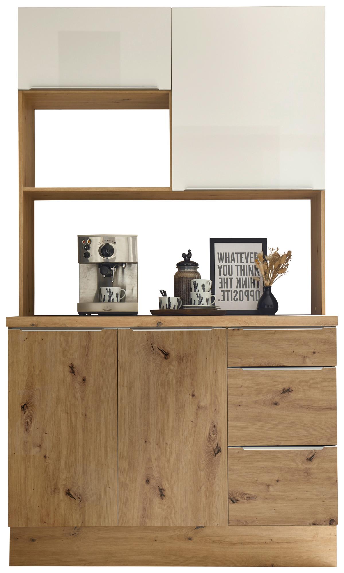 Miniküche Marleen ohne Geräte Eiche B: ca. 120 cm - Weiß Hochglanz/Alufarben, LIFESTYLE, Holzwerkstoff/Kunststoff (120cm) - Respekta