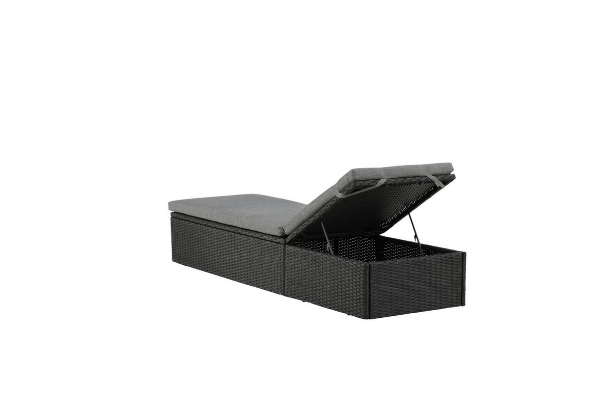 Sonnenliege Quad ca. 61x38x198 cm Schwarz - Schwarz/Grau, KONVENTIONELL, Kunststoff/Textil (60.5/37.5/198cm) - Gardenson