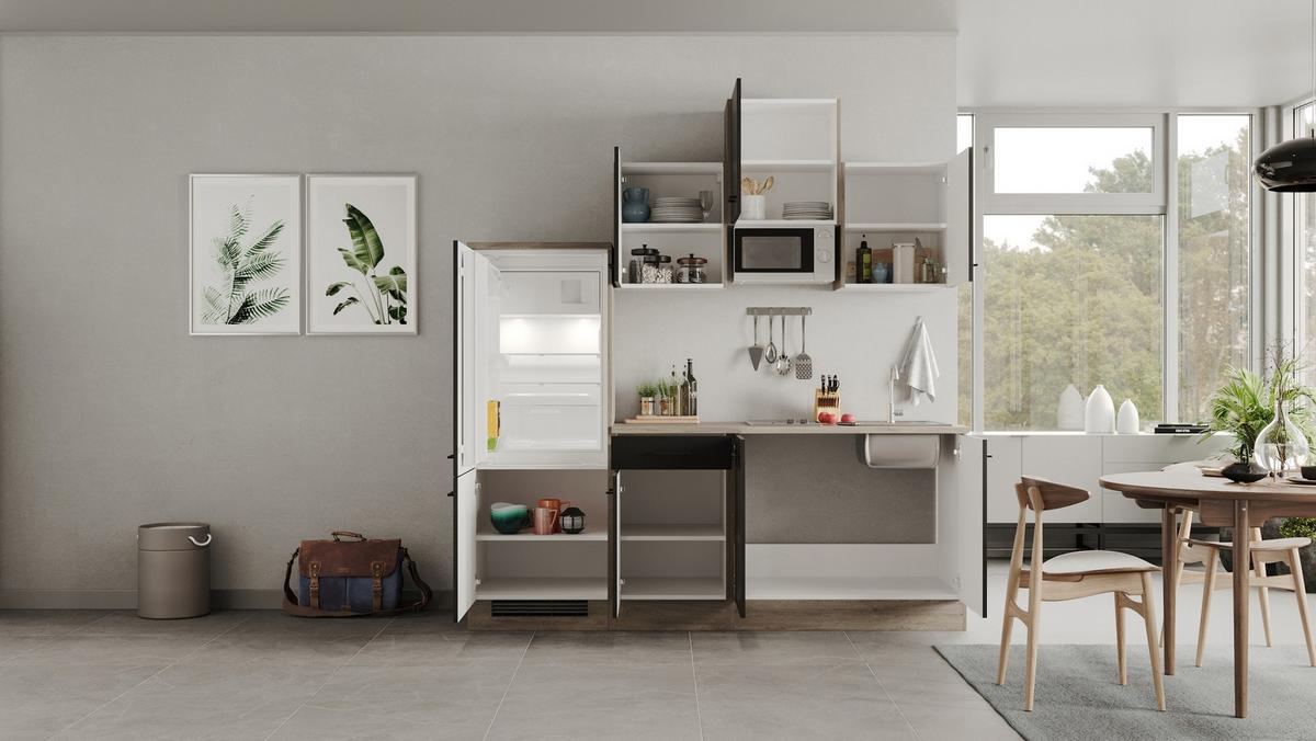 Kuhinjski Blok Capri, Črna, Hrast - črna/barve hrasta, Moderno, kovina/leseni material (210cm) - FlexWell
