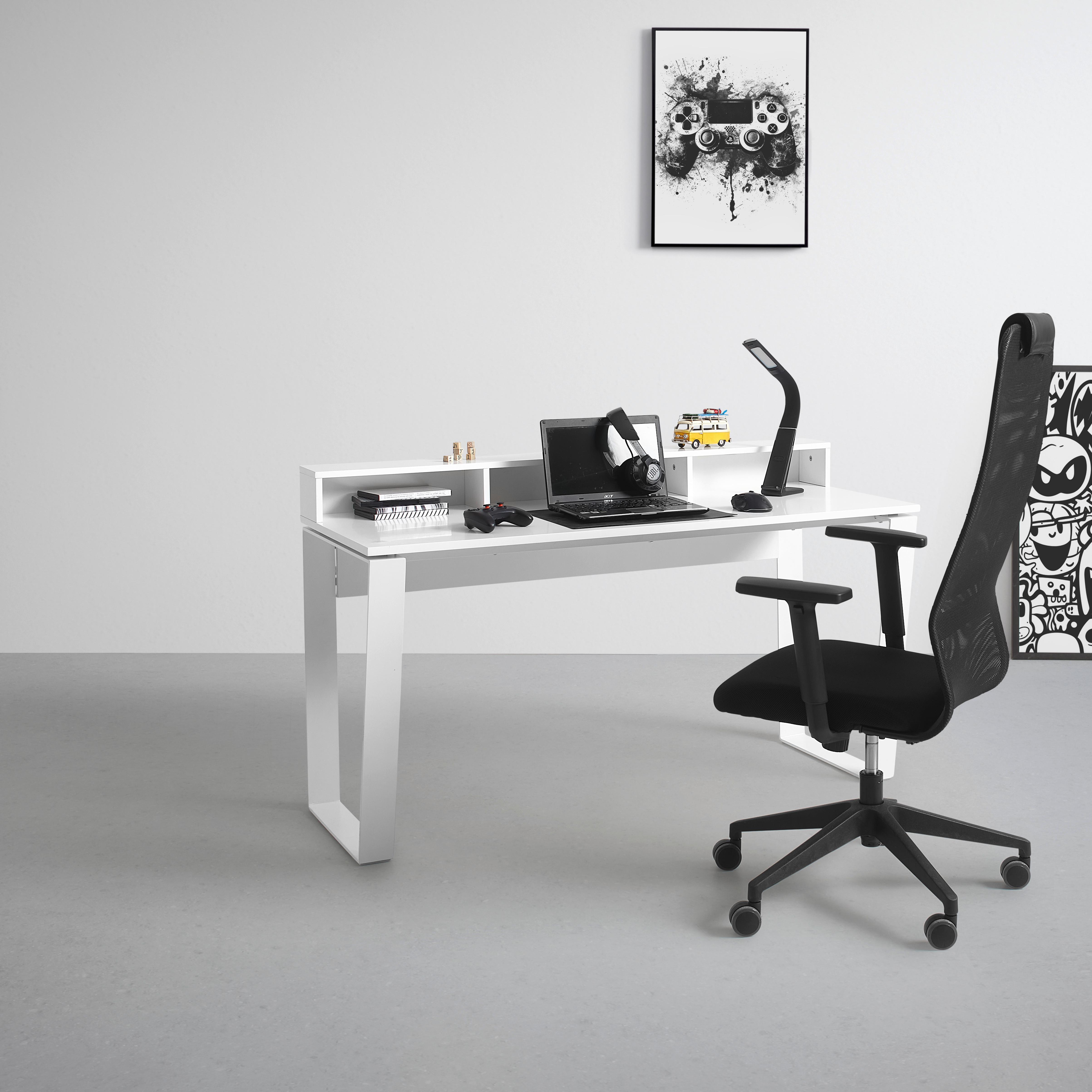 GAMINGBORD CHECK -EXKLUSIV- - vit, Modern, metall/trämaterial (140/85/60cm) - Mömax