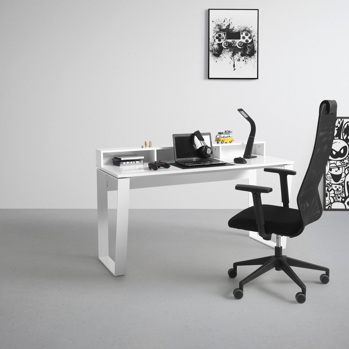 Gaming Miza Check -exklusiv-, Bela - bela, Moderno, kovina/leseni material (140/85/60cm) - Mömax