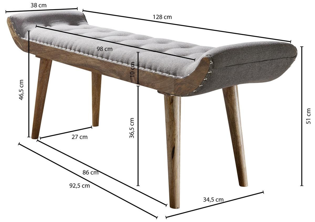 Klop Brez Naslona Sitzbank - siva/rjava, Moderno, tekstil/les (128/51/38cm) - MID.YOU