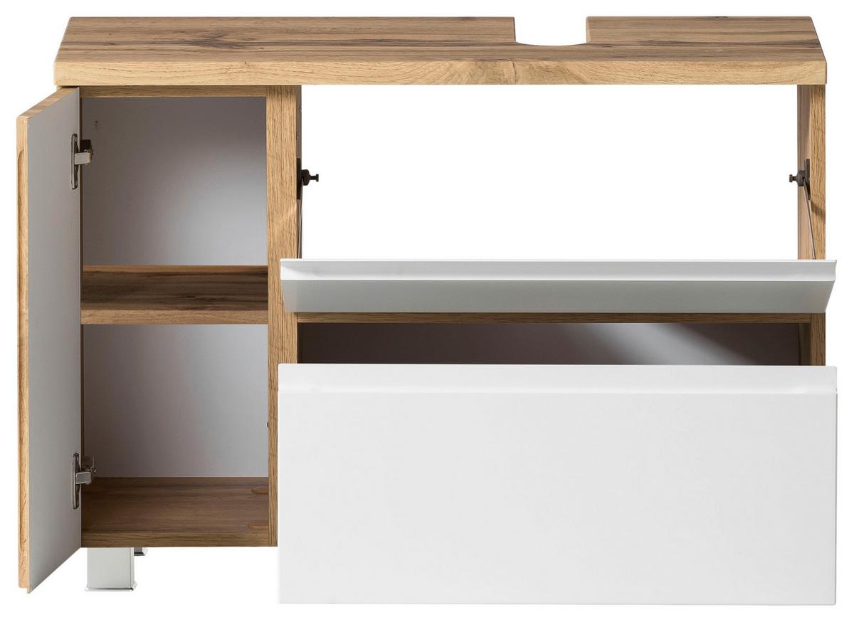 Waschbeckenunterschrank Matt weiß/Wotan Eiche - Eiche Wotan/Weiß, MODERN, Holzwerkstoff (85/56/35cm) - Held