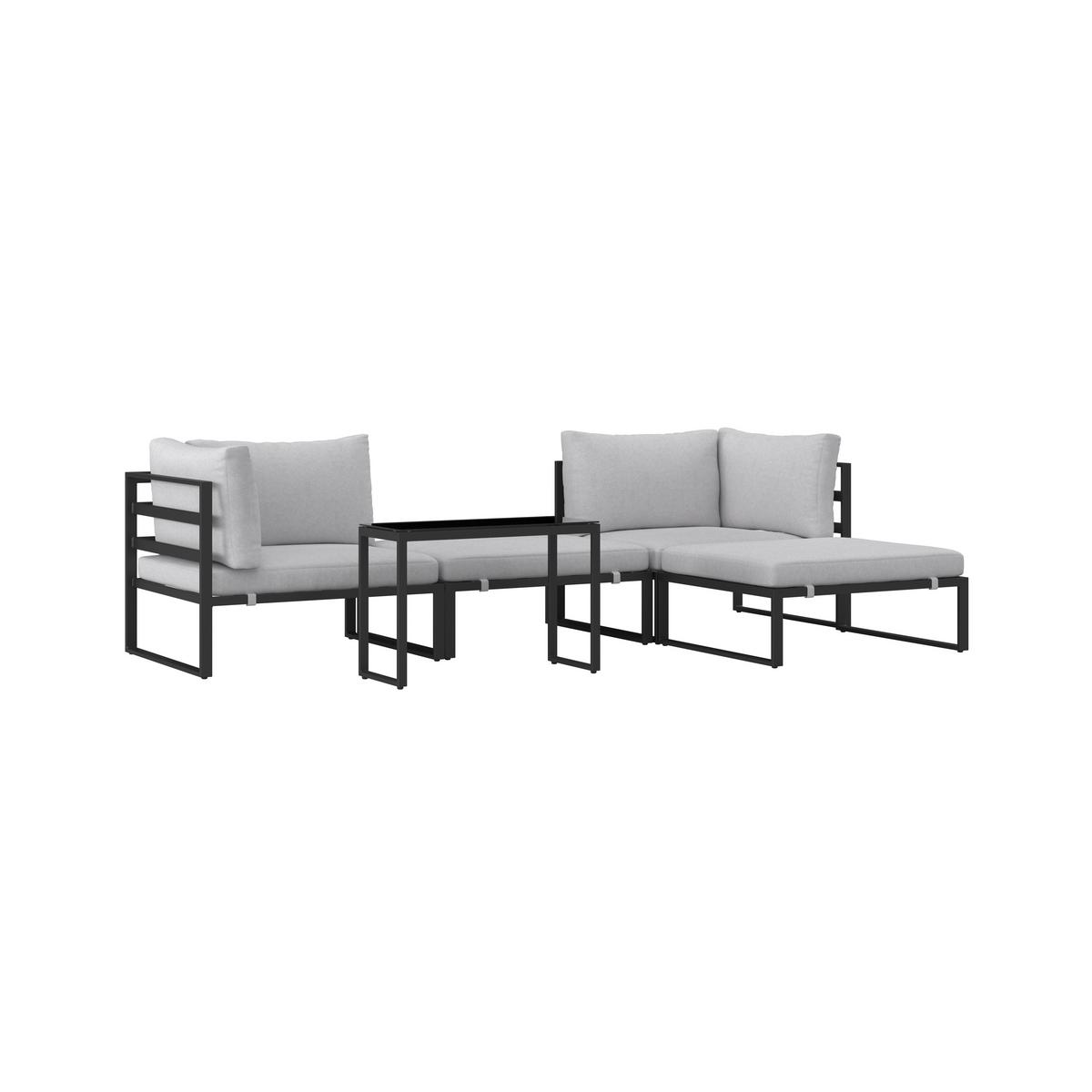 Loungegarnitur Valentina Hellgrau Metall/Textil/Glas - Hellgrau/Schwarz, Modern, Glas/Textil (90/65/74cm) - Bessagi Garden