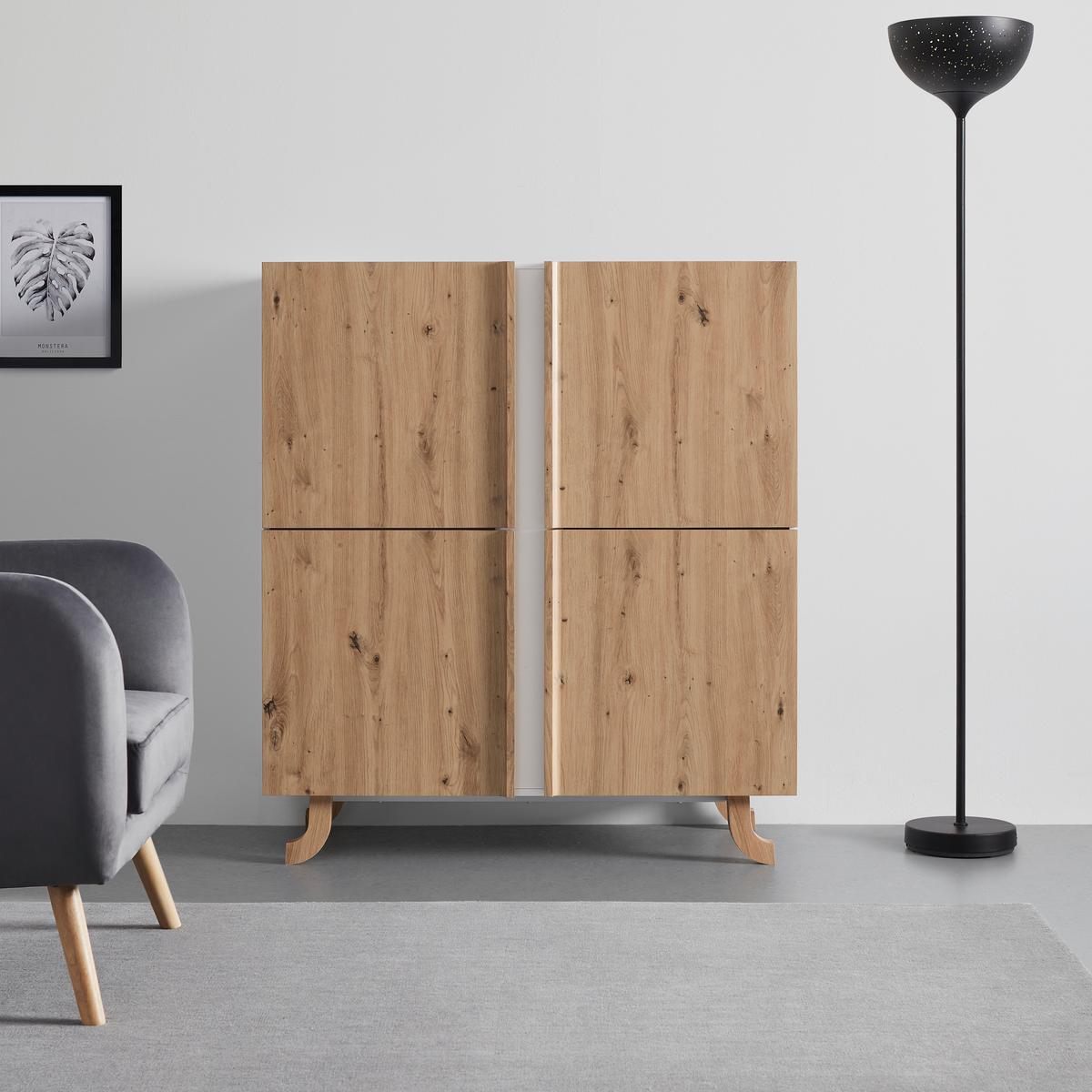 Visoka Komoda Vira, Barva Hrasta, Bela - barve bora/bela, Moderno, les (110/125/43cm) - Bessagi Home