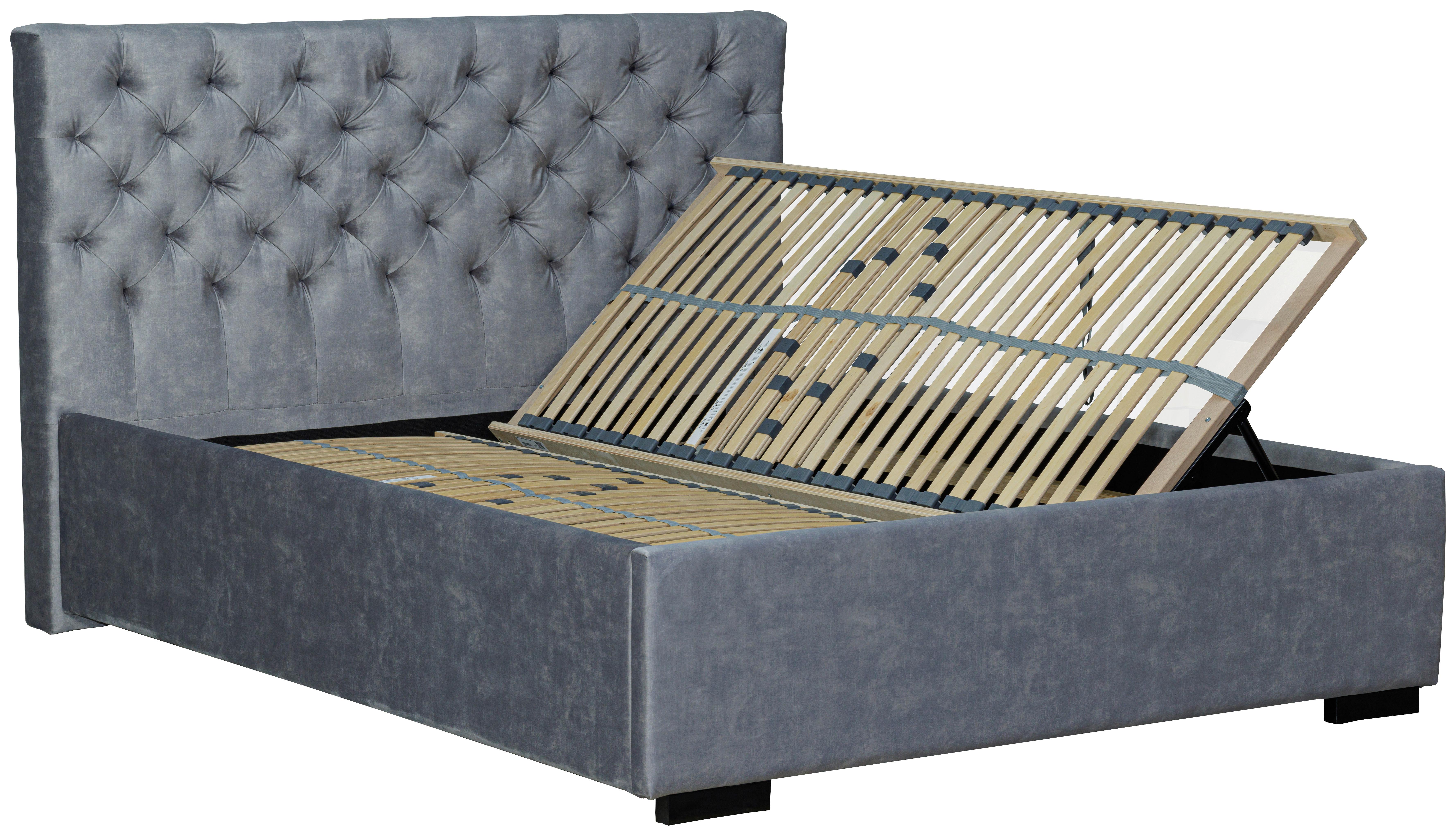Oblazinjena Postelja Miami Storage, 160x200, Siva - siva/črna, Design, tekstil/les (160/200cm) - Modern Living