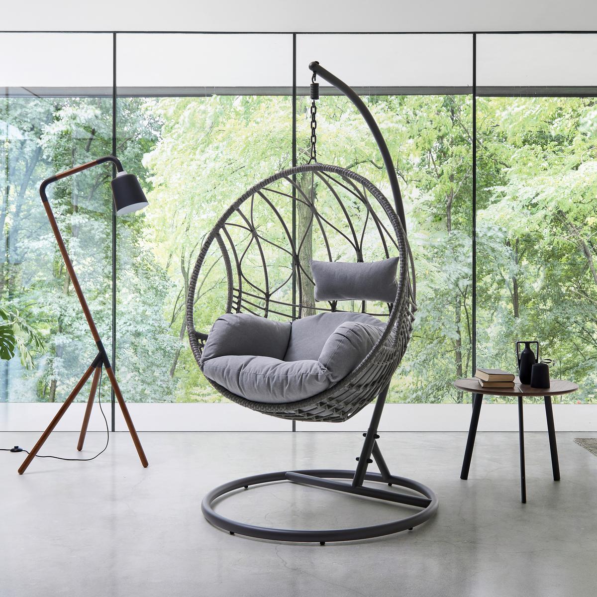 Hängesessel Romea Grau Metall/Kunststoff/Textil - Grau, MODERN, Kunststoff/Textil (120/196/105cm) - Bessagi Garden