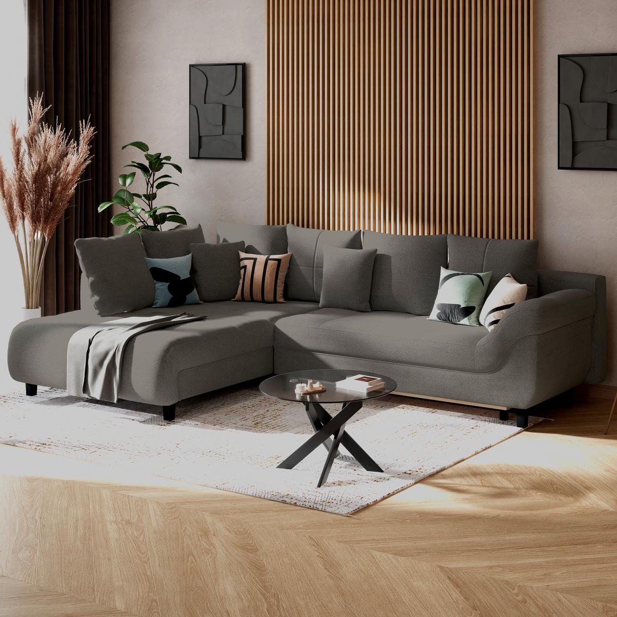 Kutna Garnitura Mendoza - crna/antracit, Konvencionalno, tekstil (197/309cm) - Modern Living