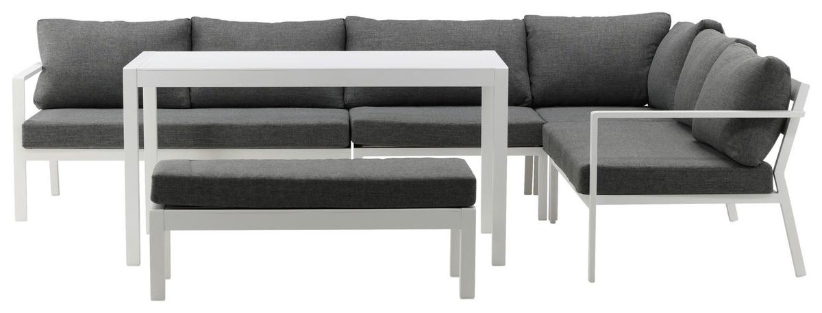DINING-LOUNGESET RAMOS - Weiß/Grau, KONVENTIONELL, Textil/Metall - Gardenson