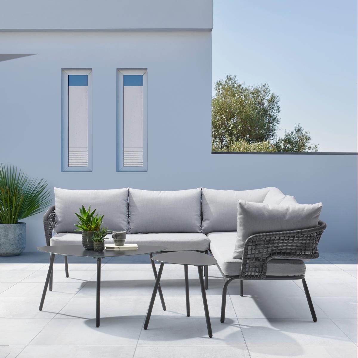 Loungegarnitur Lyon in Anthrazit/Hellgrau - Anthrazit/Hellgrau, Modern, Glas/Kunststoff (194/72/68cm) - Mömax