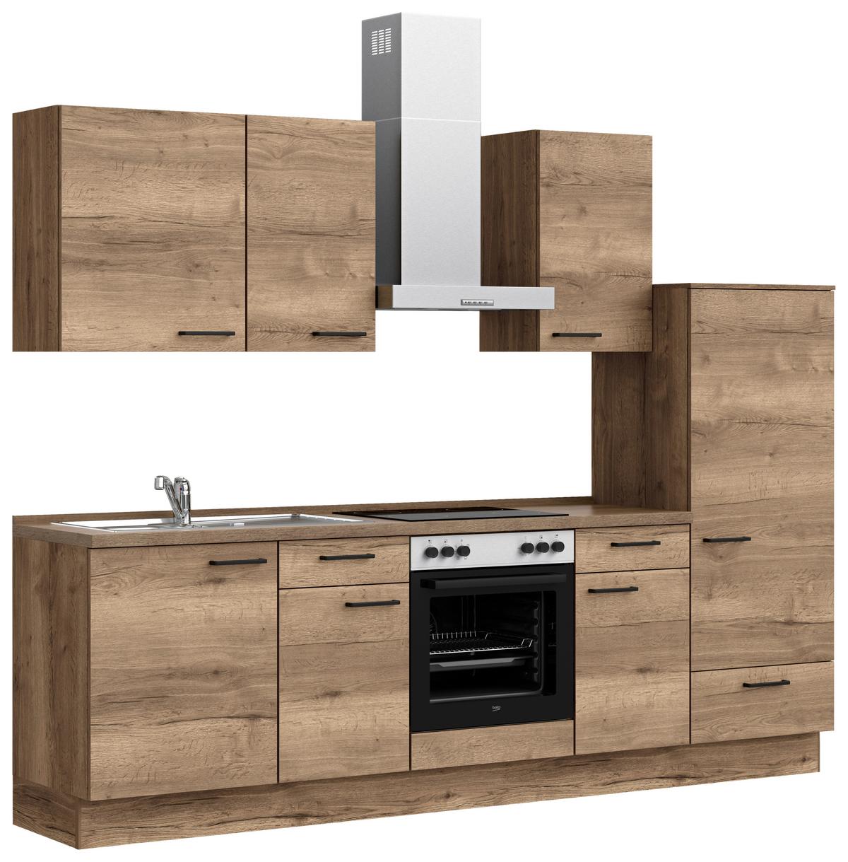 Küchenblock Structura Low m. Geräten Eiche dunkel - Eiche dunkel/Eichefarben, MODERN, Holzwerkstoff/Metall (270cm) - Nobilia