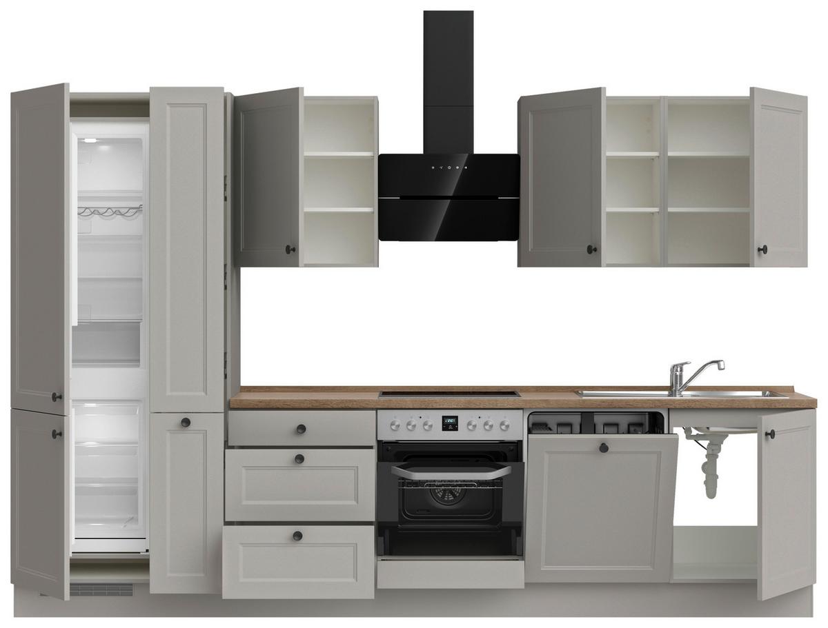 Küchenblock Cascada High m. Geräten Grau - Eiche dunkel/Schwarz, MODERN, Holzwerkstoff/Metall (330cm) - Nobilia