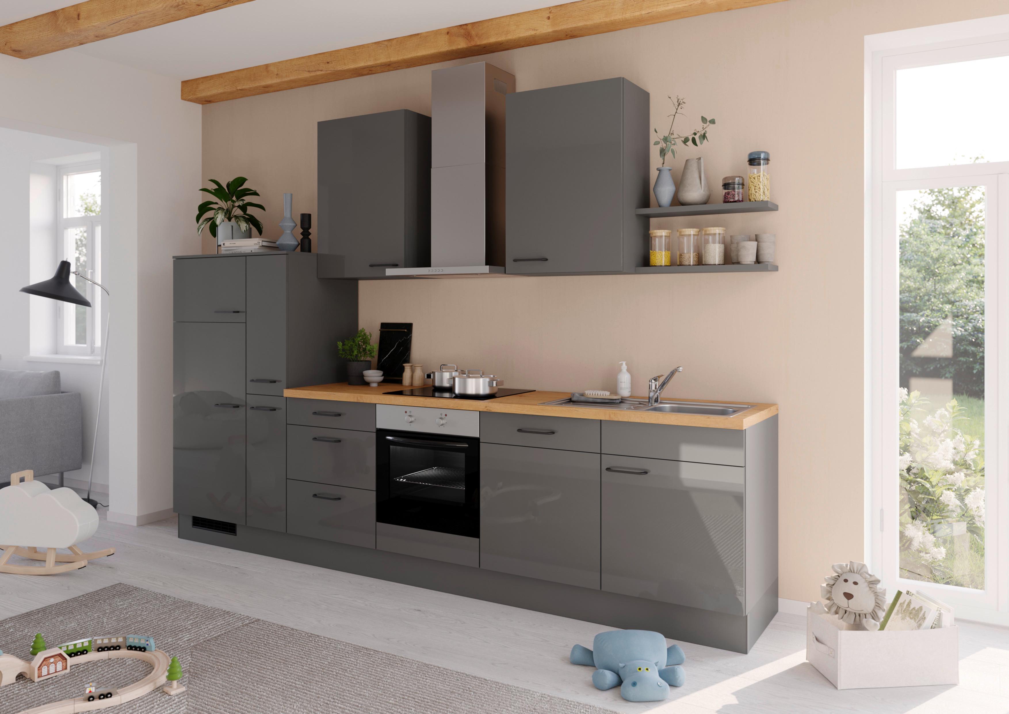 Küchenblock IBZ ohne Geräte ca. 330 cm Dunkelgrau - Eichefarben/Graphitfarben, Design, Holzwerkstoff/Metall (330cm) - Impuls