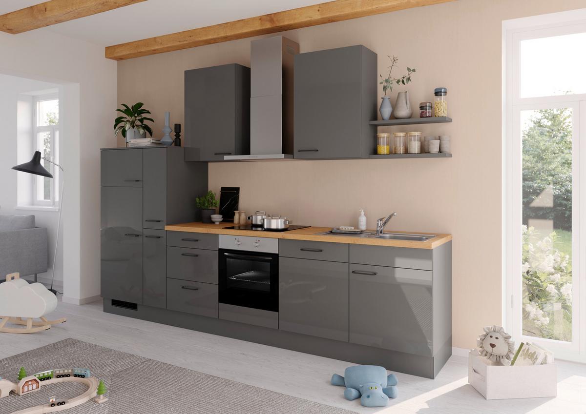 Küchenblock IBZ ohne Geräte ca. 330 cm Dunkelgrau - Eichefarben/Graphitfarben, Design, Holzwerkstoff/Metall (330cm) - Impuls