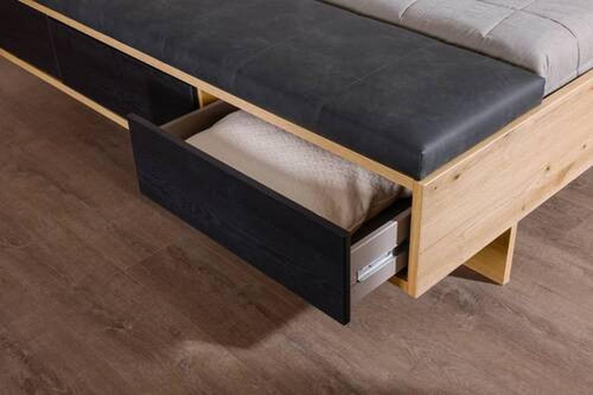 Bettanlage Apollon m. Sitzbank ca. 180x200 cm Schwarz/Eiche - Schwarz/Eiche Artisan, MODERN, Holzwerkstoff/Textil (180/200cm) - Rauch Möbel