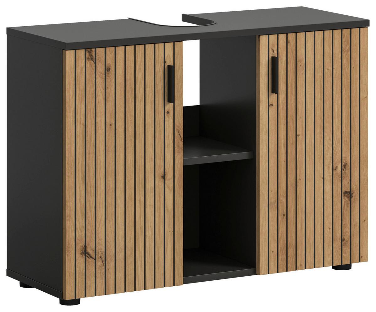 Omarica Za Pod Umivalnik Mone, Barva Hrasta, Siva - črna/hrast artisan, Basics, umetna masa/leseni material (80/59/30cm) - MID.YOU