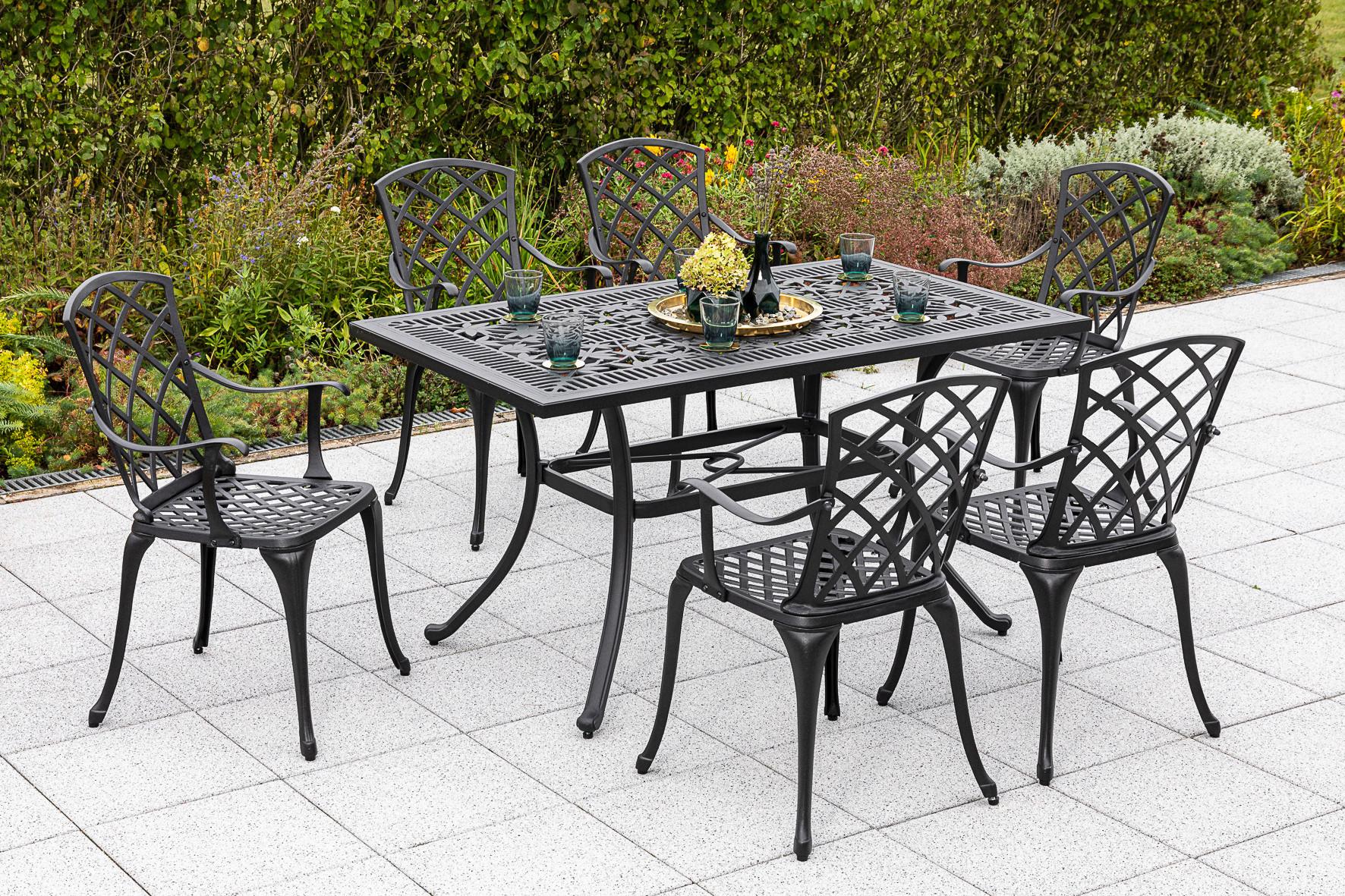 Gartentisch Schwarz ca. 140x80x73cm - Schwarz, KONVENTIONELL, Metall (140/80/73cm) - Gardenson