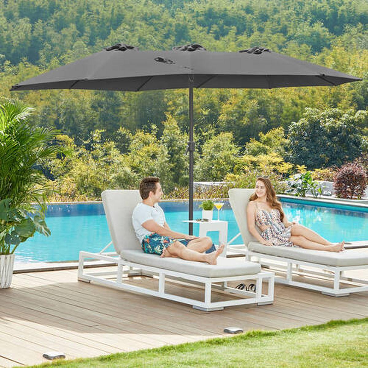 Sonnenschirm Doppelseitig Schwarz/Grau ca. 460x270cm - Schwarz/Grau, Basics, Textil/Metall (460/270cm) - Modante