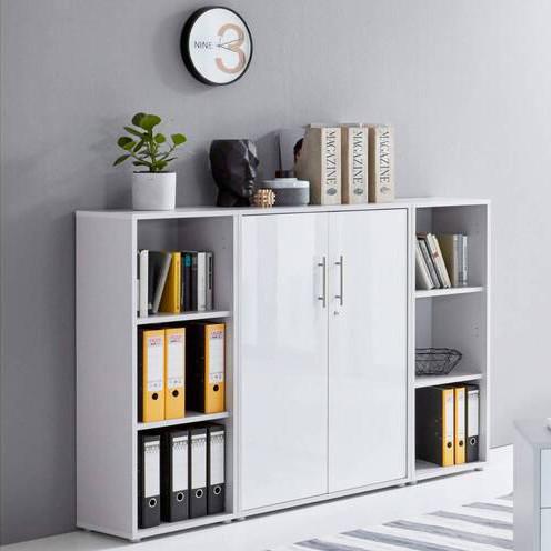 Aktenschrank Office Edition Sw Set 2 niedrig Grau/Weiß - Weiß Hochglanz/Grau, MODERN, Holzwerkstoff (173/114/33cm) - MID.YOU