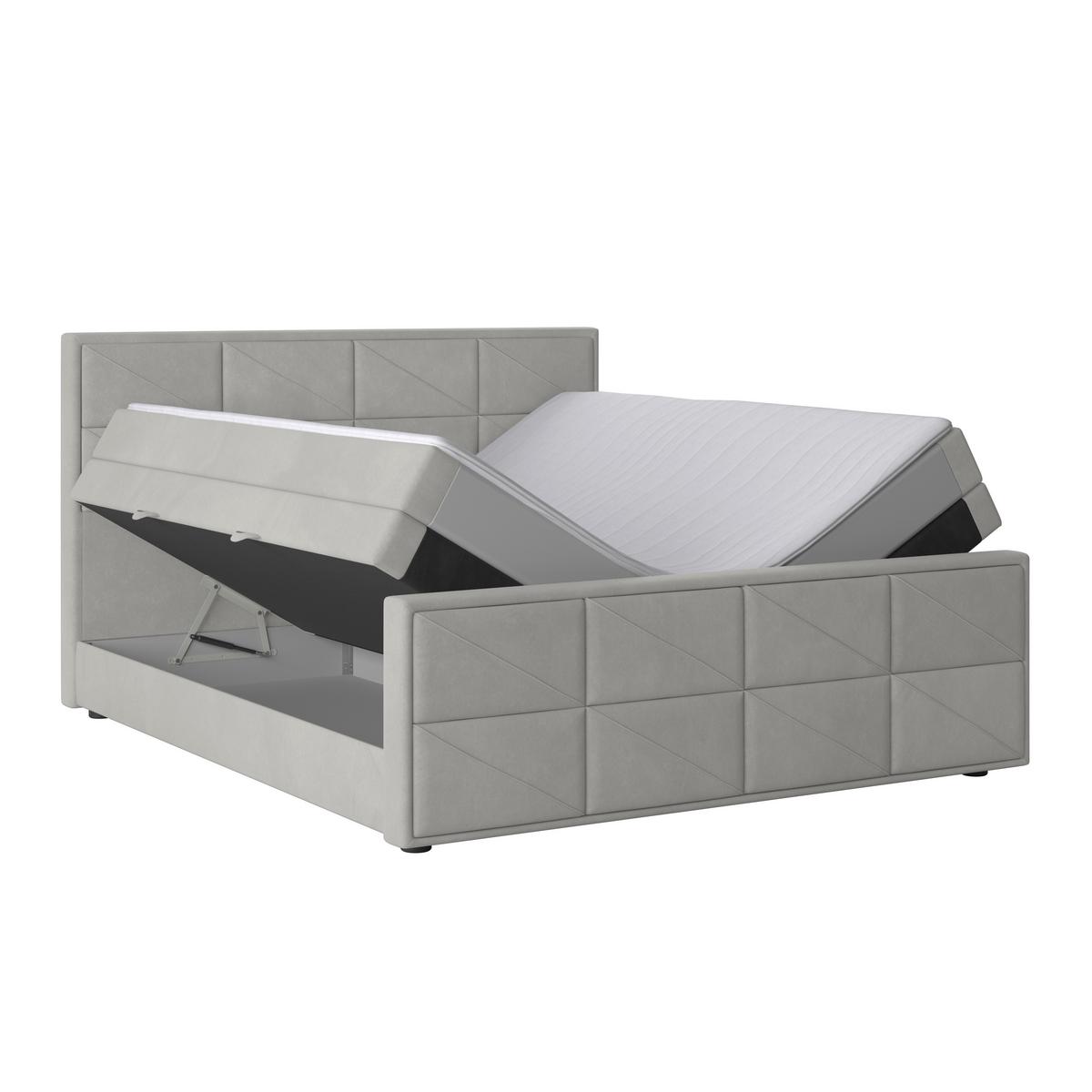Boxspringbett Helsinki ca. 180x200 cm Hellgrau - Hellgrau/Schwarz, MODERN, Karton/Holzwerkstoff (180/200cm) - MID.YOU
