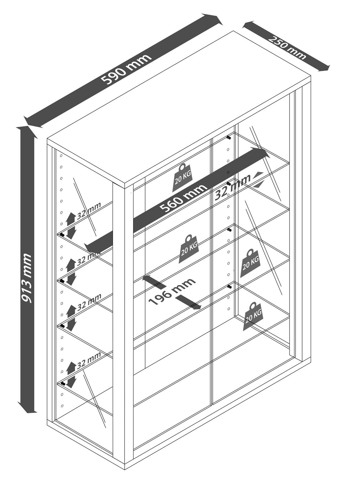 Hängevitrine Udina Weiß - Klar/Weiß, Design, Glas/Holzwerkstoff (59/91/25cm) - Livetastic